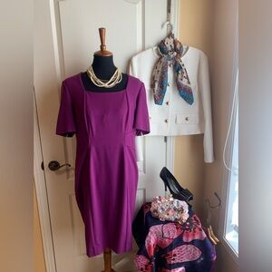 Elegant Purple sheath Dress square neckline